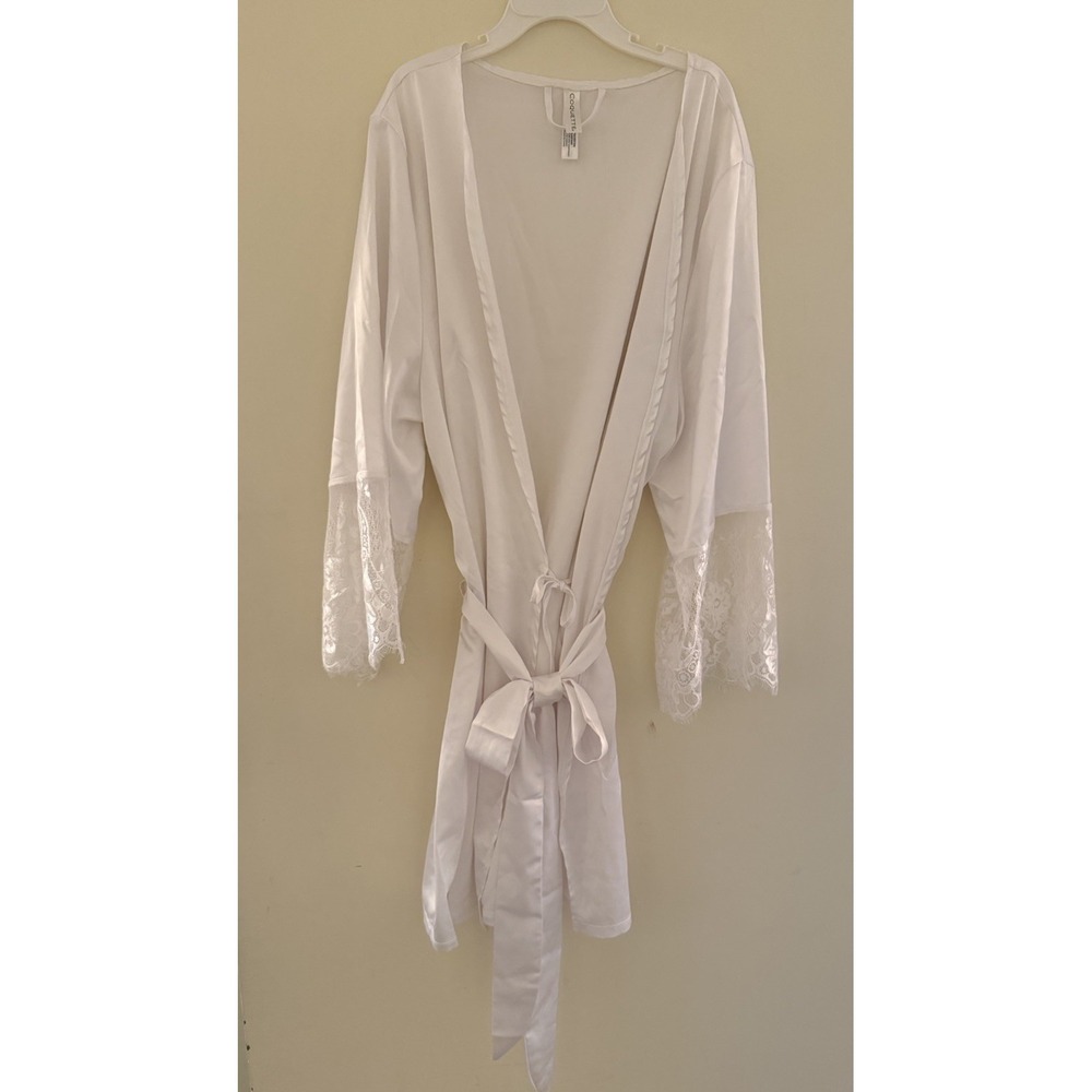 Coquette White Satin Robe With Lace Trim Tie Belt Short Fairy